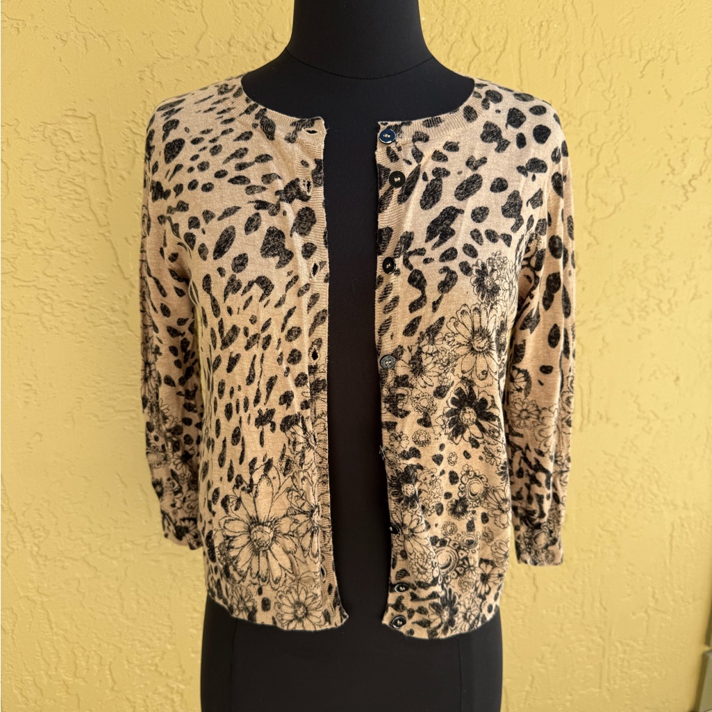 $325 Pinko Floral Leopard Print ‘Quindi’ Cardigan Sweater Sz Small